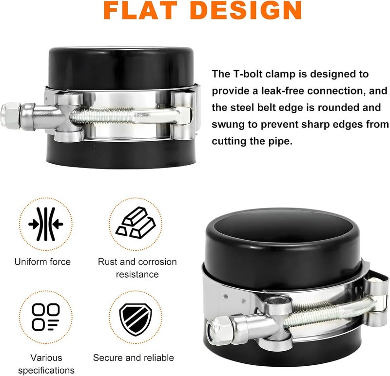 Wevdn 4PCS 3.5" T-Bolt Hose Clamp, Stainless Steel Tube Clamp with 95mm-103mm ID Range, Heavy-Duty Adjustable T-Bolt Turbo Intake Clamp for 3.5" Hose ID, Radiator Hose Clamp - Image 5